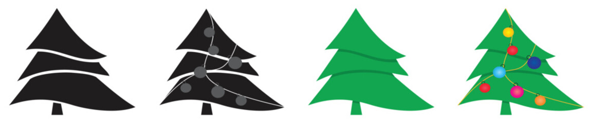 Decorative Christmas Tree Evolution Icon Set.