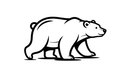 Monochrome Illustration of a Walking Bear with Distinct Outline.