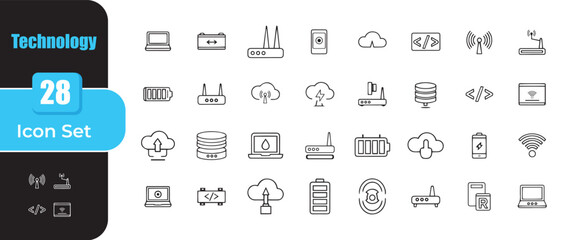 Collection of technology and digital icons for web and app design projects