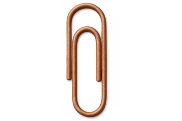 Copper colored metal paper clip, a common office supply. Attaching documents and keeping pages together with this fastener