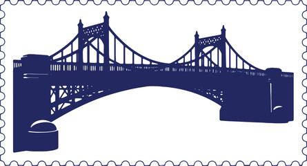 Obraz premium Architectural marvel of a suspension bridge silhouette in postage stamp design art