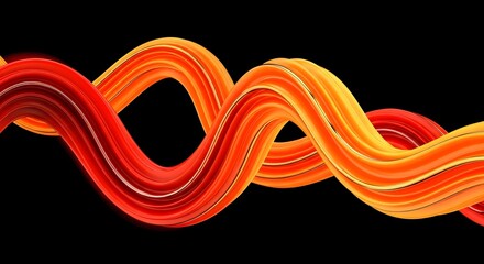 Twisted Orange and Red Ribbon Design on Black Backdrop