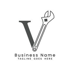 Letter V Wrench logo. Alphabet V Plumber and Maintenance Icon