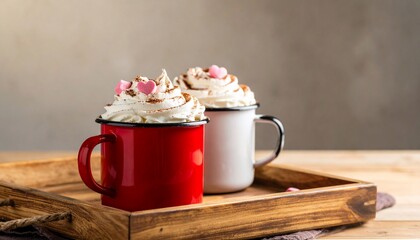 Valentine's Day Beverage: Romantic Hot Chocolate with Whipped Cream and Decorations