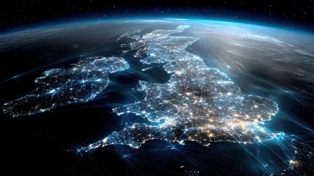 united kingdom city lights network earth view