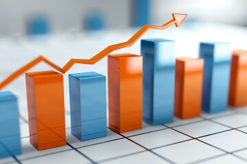 Abstract 3D chart with blue and orange bars showing global market growth