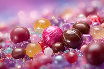 Macro View of Gem-Like Pink Candies with Festive Christmas Sparkle &ndash; Sweet Confectionery Background for Holiday Dessert Design