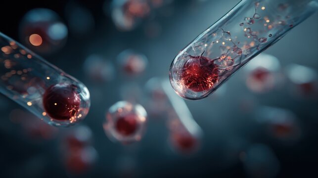 glowing red cells within transparent tubes