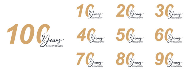 Anniversary numbers typography for celebrating milestone years with elegant script. Minimal and stylish black and gold concept