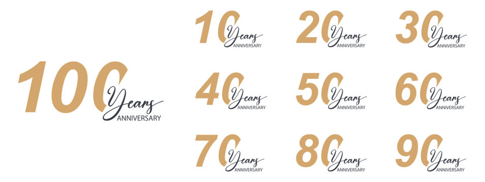 Anniversary numbers typography for celebrating milestone years with elegant script. Minimal and stylish black and gold concept