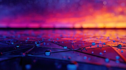 water droplets on geometric surface at sunset