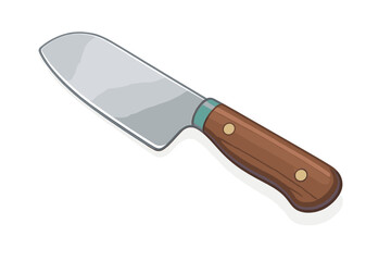 High quality stainless steel kitchen knife with a brown wooden handle and rivets