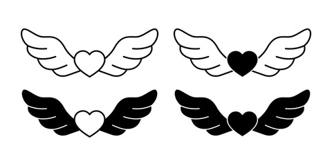 Wings Heart Black Icon Bundle for Valentine and Romantic Design