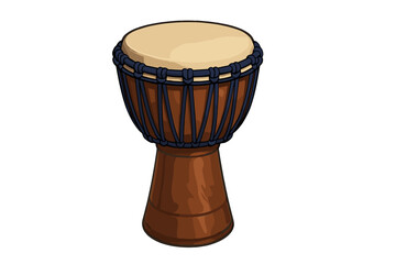 Traditional West African djembe drum with brown wood and rawhide drumhead