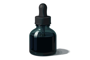Isolated dark glass medicine bottle with a black dropper cap and mysterious liquid inside