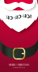 Cheerful Christmas design featuring Santa's belt and iconic "Ho-Ho-Ho!" text. Vector template for social media, social network, stories.