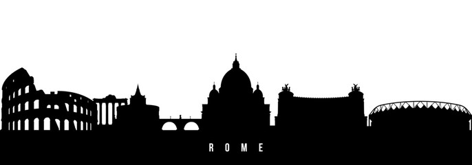 Vector silhouette illustration of Rome City urban skyline. Modern minimalist cityscape graphic, perfect for travel, banners or backgrounds.