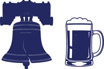 Liberty Bell and Beer Mug Illustration Celebrating American Freedom and Refreshments