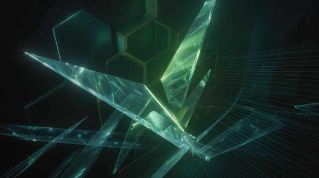 Abstract Futuristic Background with Sharp Geometric Shapes and Dark Low Key Lighting