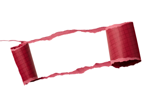 Vivid crimson textured paper artfully ripped to unveil an empty content areatransparant backdrop for compelling design