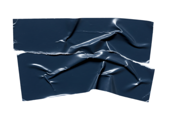 Crumpled dark blue adhesive tape texture background creating an abstract design on transparant backdrop