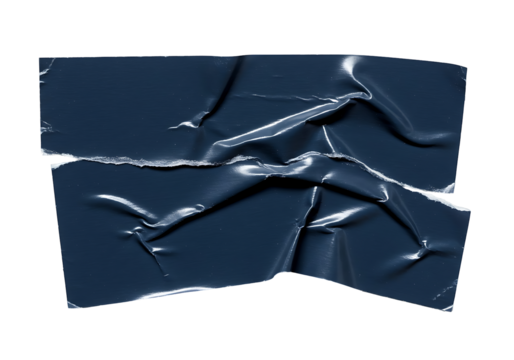 Crumpled dark blue adhesive tape texture background creating an abstract design on transparant backdrop