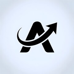 Dynamic black arrow symbol soaring upwards across sleek letter A, signifying growth, success, and forward momentum in business