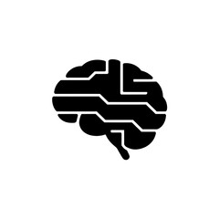 Sleek black brain icon symbolizing artificial intelligence and innovation in digital technology and science