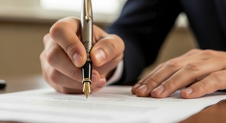 Signing Documents A Person's Hand Holding a Pen to Sign a Contract