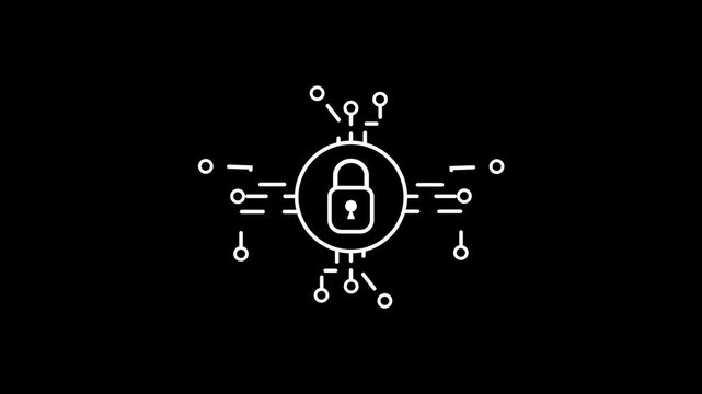 Cyber Security Protection Account on black background. Data Security Icon. 4K Video motion graphic animation.