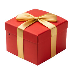 Obraz premium A red gift box with a golden ribbon isolated on transparent background