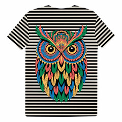 Colorful owl head mandala arts isolated on black and white t shirt