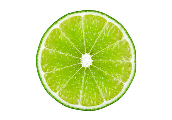 fresh round slice of lime with waterdrops, isolated on white or transparent background. PNG