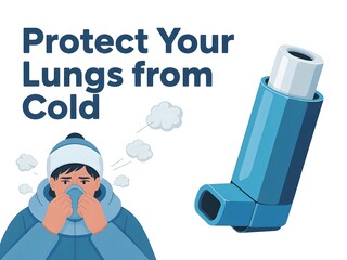 Illustration Showing Inhaler Use to Protect Lungs from Cold Weather Illness