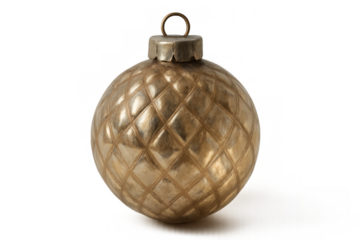 Golden christmas ornament with a textured diamond pattern on a transparent background, symbolizing festive holidays and winter joy