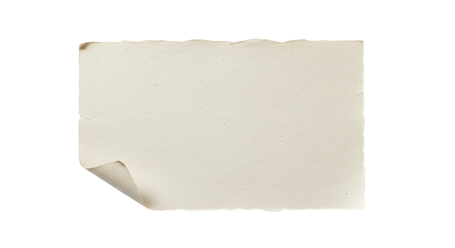 A vintage blank paper fragment with torn edges and a curled corner isolated on transparant background