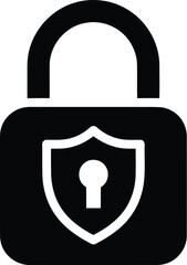 Secure padlock icon with shield cybersecurity concept