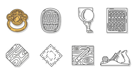 woodworking designs decorative carved wood elements illustrating carpentry furniture embellishment and traditional joinery in a set of vintage architectural details