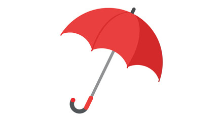 A simple illustration of an open red umbrella, against a white background. It has a grey handle with a red curved end © Dodol Creative Stock