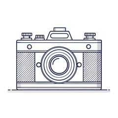 Vintage camera illustration with line art, isolated on transparent background