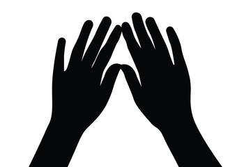 Silhouette of two hands joined in prayer gesture, representing faith, spirituality, and peace.