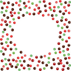A sweet square Christmas frame background made of watercolor round chocolates. Perfect for festive borders, gift tags, and cozy holiday designs