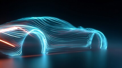 Abstract Futuristic Sports Car with Dynamic Neon Light Trails