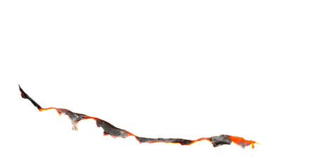Dynamic image of a paper edge actively consumed by intense flames and glowing embers transparant backdrop