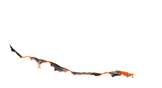 Dynamic image of a paper edge actively consumed by intense flames and glowing embers transparant backdrop