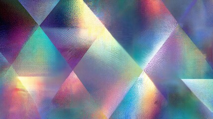 Holographic abstract geometric background with vibrant color shifts and textured light refraction
