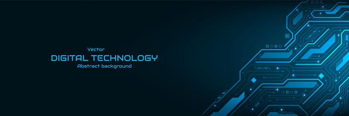 Abstract futuristic technology background with a circuit board with a glowing line and electronic elements. High-tech circuit board connection system. Vector illustration for banner and web template.