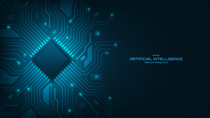 Electronic microchip on a circuit board with electronic elements, Futuristic background. Semiconductor, CPU, and chip processor. Technology vector illustration.