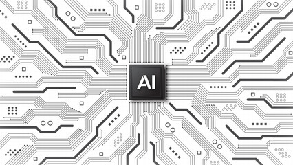 Concept of artificial intelligence. AI microchip on a circuit board with electronic elements, Futuristic background. LLM, big data, automation, and smart tech. Technology vector illustration.
