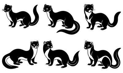Elegant stoat family in sleek black and white, originally created as scalable vector art, perfect for nature illustrations, wildlife designs, or animal motifs